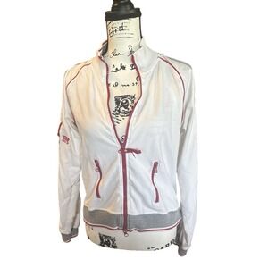 Oleg Cassini Sport Vintage Zipped Up Track Jacket with Red Gray Stripes Large
